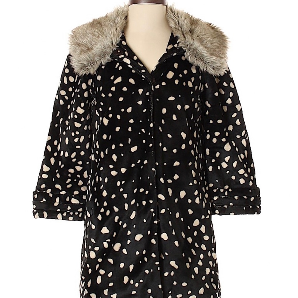 Elevenses printed jacket, fur collar with cropped sleeve